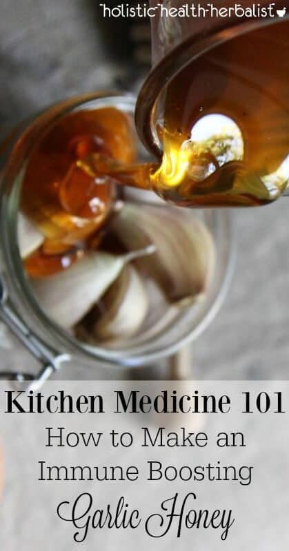 Kitchen Medicine 101 - How to Make an Immune Boosting Garlic Honey using raw local honey and fresh garlic cloves that cuts through mucus.