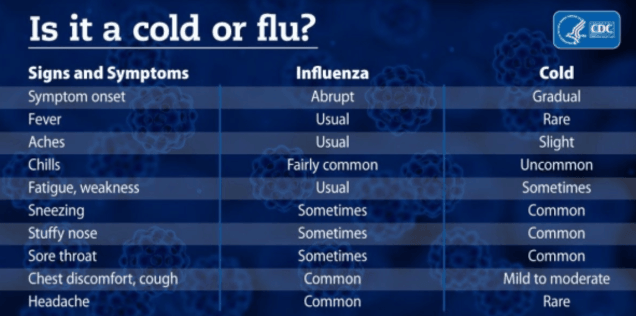 difference between cold and flu