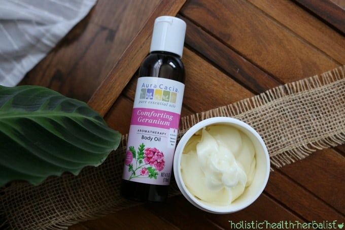 photo of homemade geranium scented body lotion