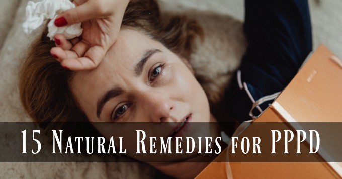 emotional woman lying on the floor - natural remedies for pppd